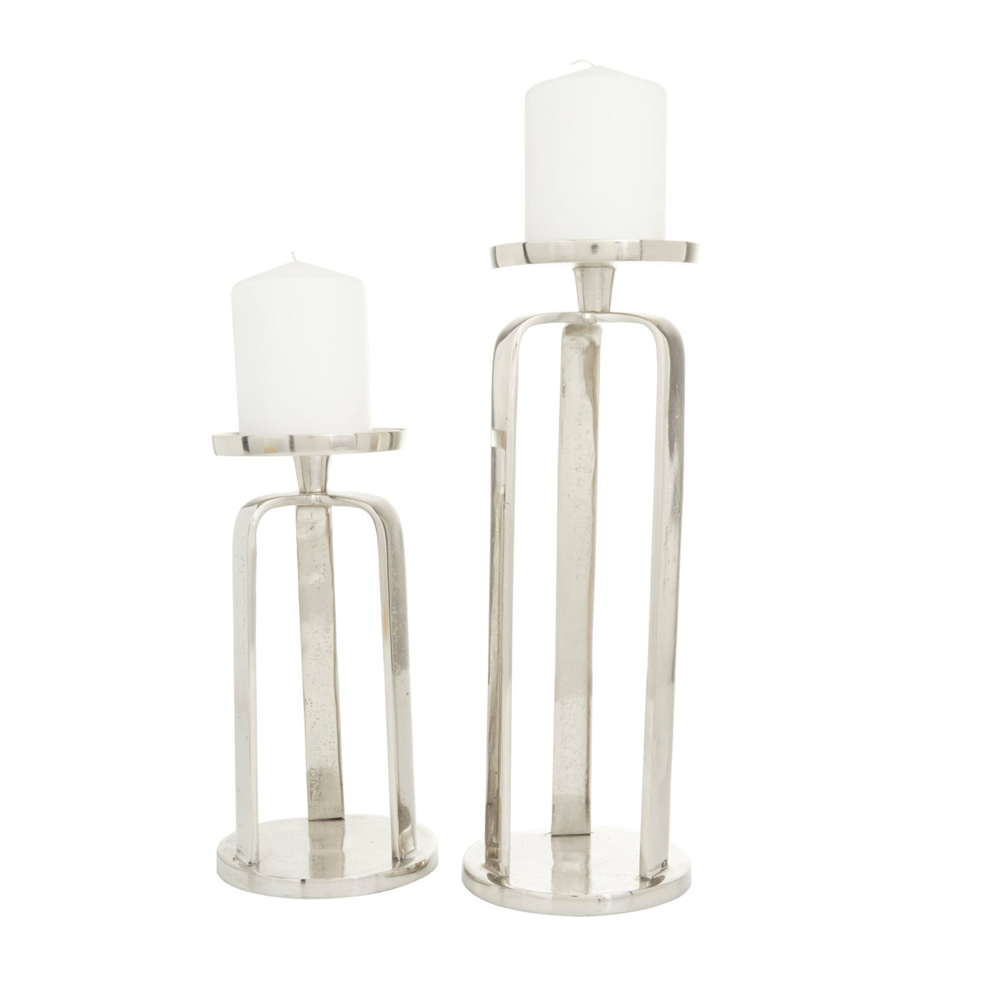 Silver Aluminum Modern Candle holder 14",10"